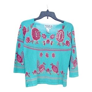 Joseph A Women Bright Blue Floral Top Stretch Lightweight
3/4 Sleeve Size L